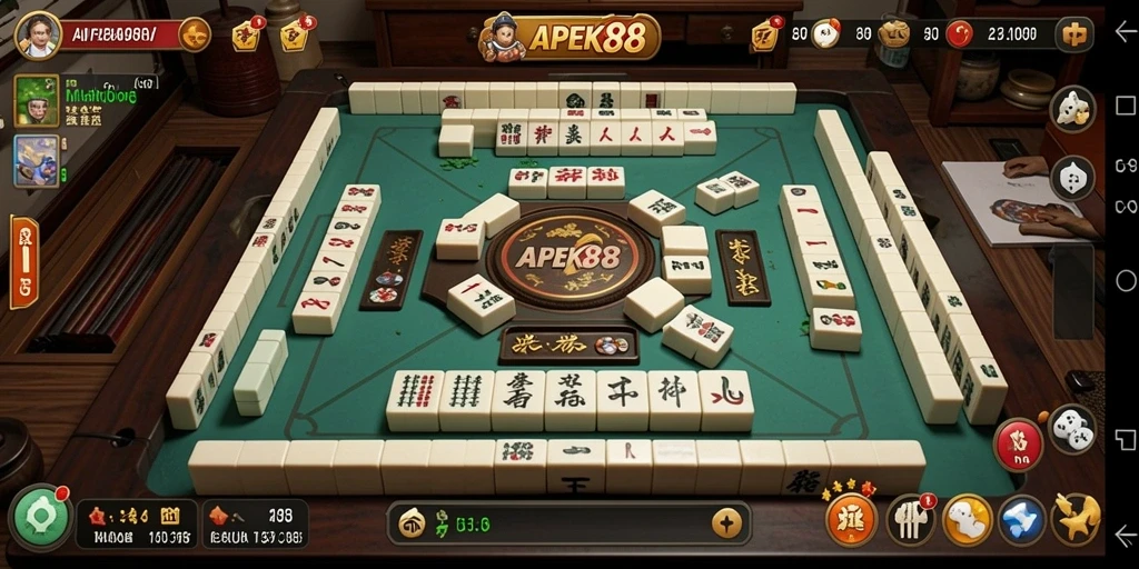 Tampilan gameplay seru APEK88 dengan ubin Mahjong yang berwarna-warni.