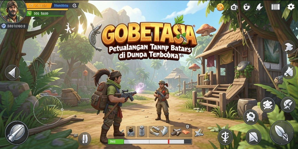 Tangkapan layar menunjukkan suasana menjelajah yang epik di GOBETASIA.