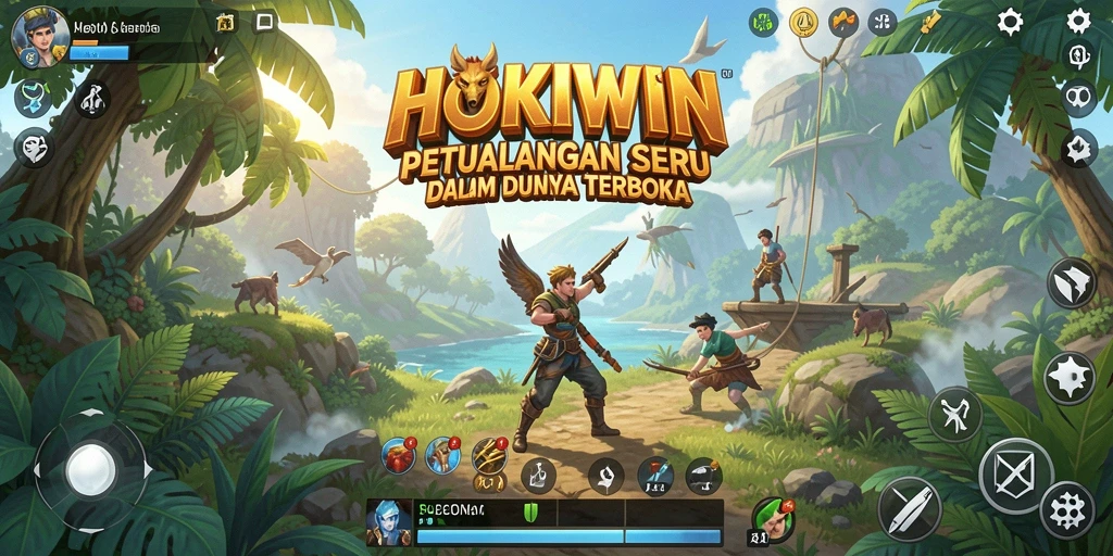 Screenshot gameplay HOKIWIN yang menunjukkan petualangan di dunia terbuka.