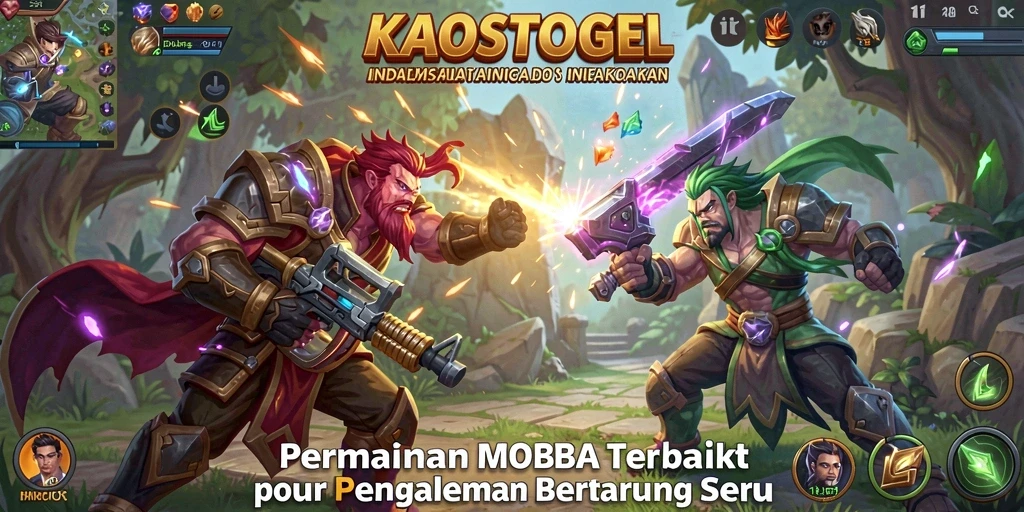 Tangkapan layar utama KAOSTOGEL menampilkan pertarungan seru antar hero.