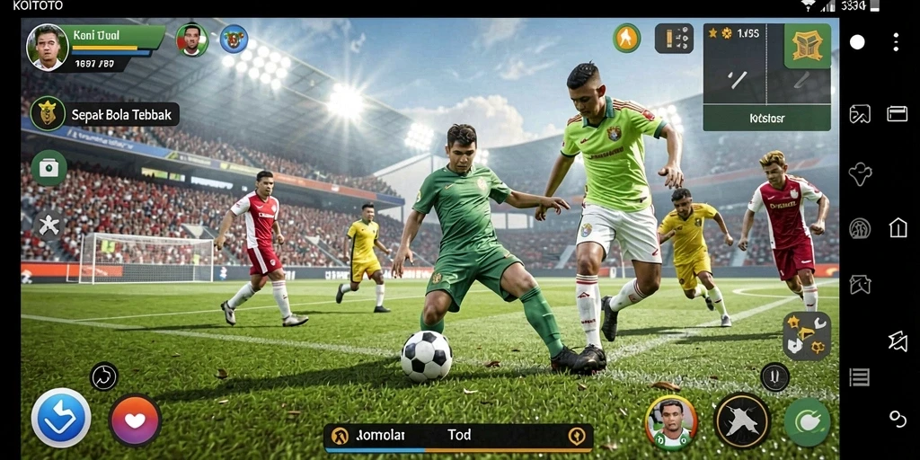 Screenshot gameplay KOITOTO menampilkan pertandingan sepak bola yang seru.