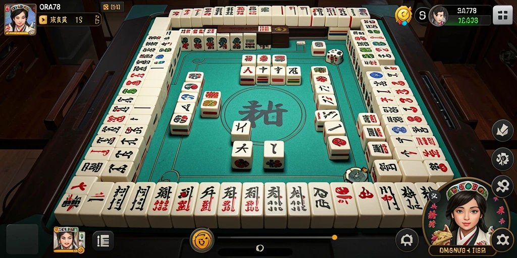 Screenshot gameplay ORA78 menunjukkan papan Mahjong yang menarik.