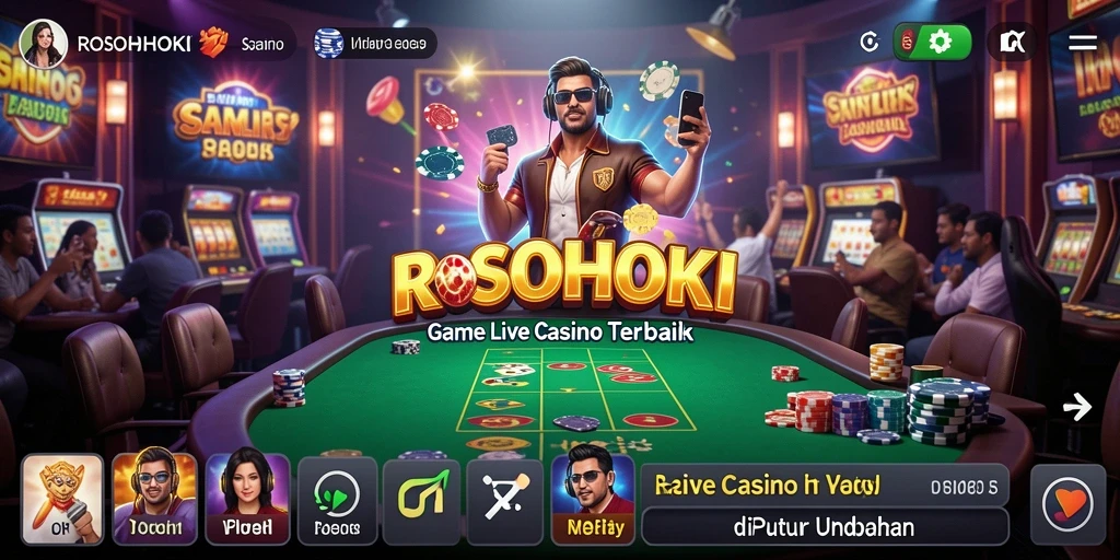 Screenshot gameplay ROSOHOKI menampilkan dealer langsung yang interaktif.