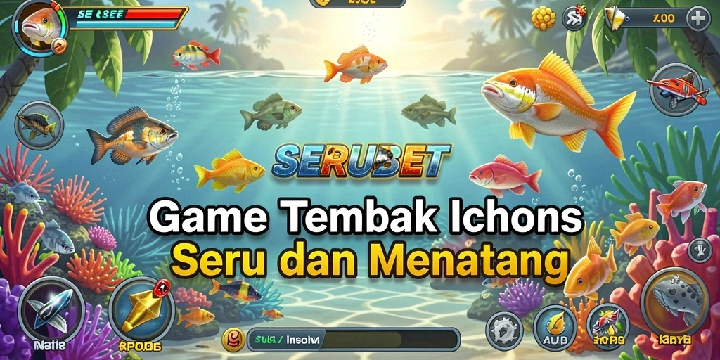 Gameplay SERUBET dengan aksi menembak ikan yang seru.