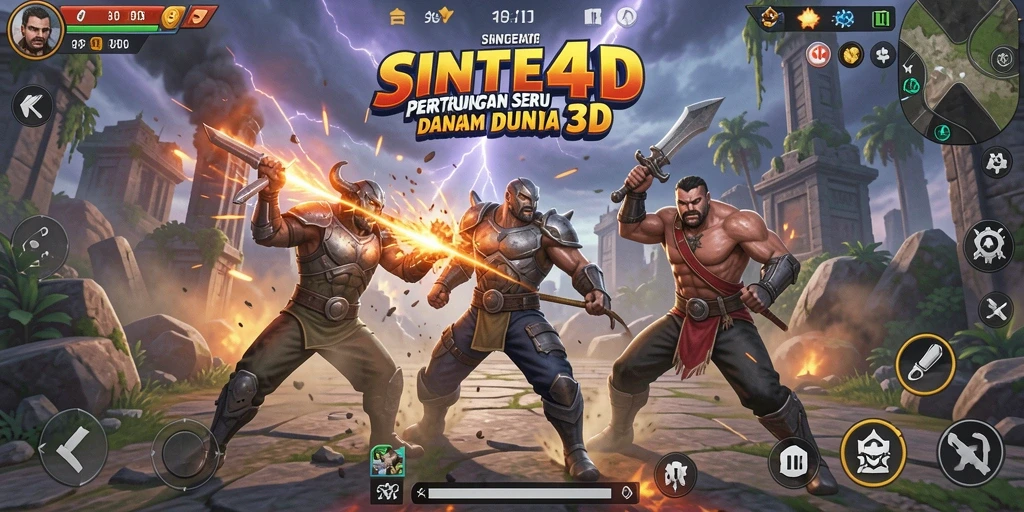 Screenshot SINTE4D menampilkan aksi pertarungan yang menggugah semangat.