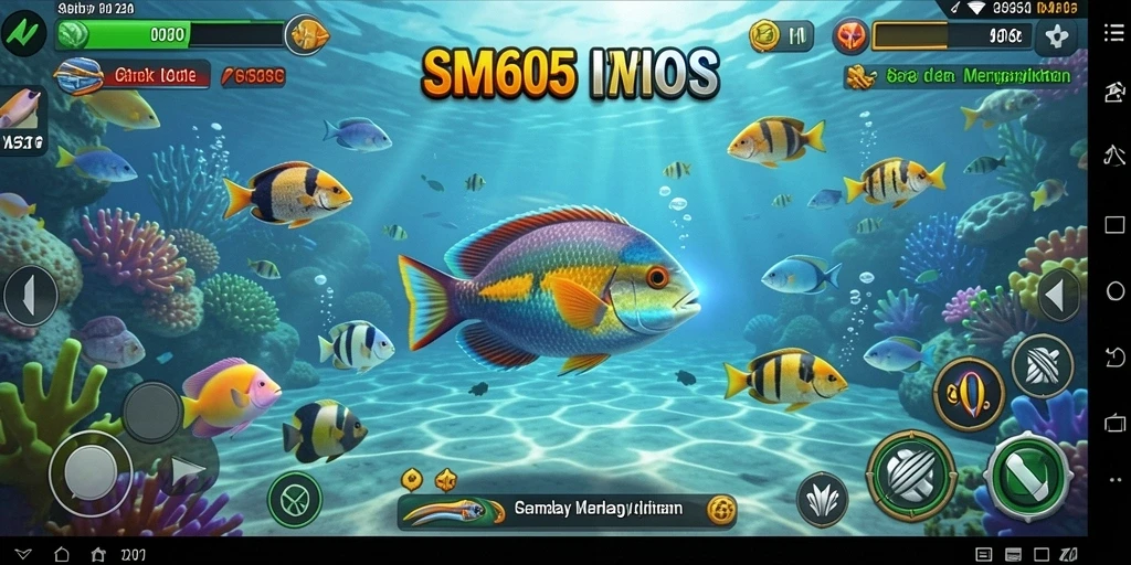 Screenshot gameplay SM605 yang menampilkan aksi menembak ikan.