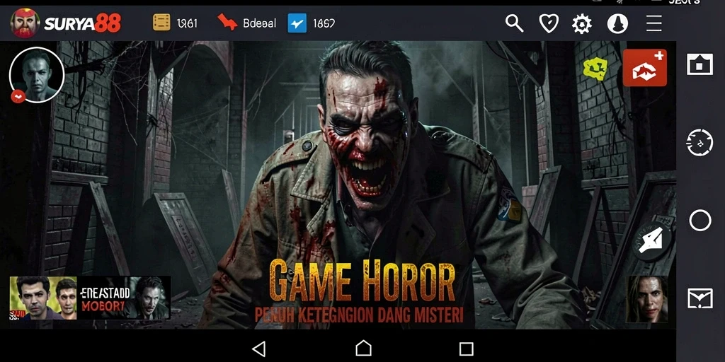 Screenshot menunjukkan karakter menjelajahi lokasi angker dalam SURYA88.