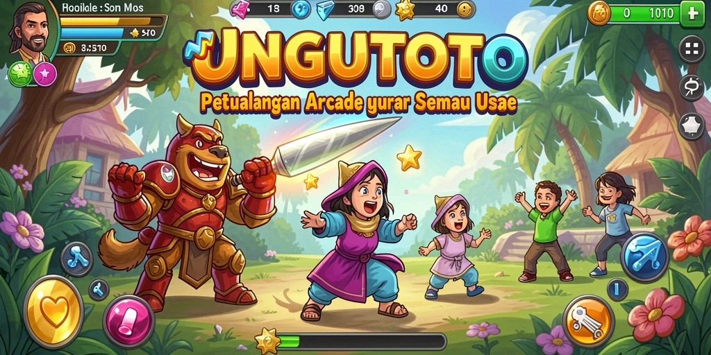 Tampilan gameplay seru UNGUTOTO dengan karakter lucu dan tantangan menarik.
