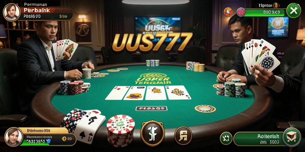 Tampilan gameplay menarik dalam UUS777 dengan suasana poker yang mendebarkan.