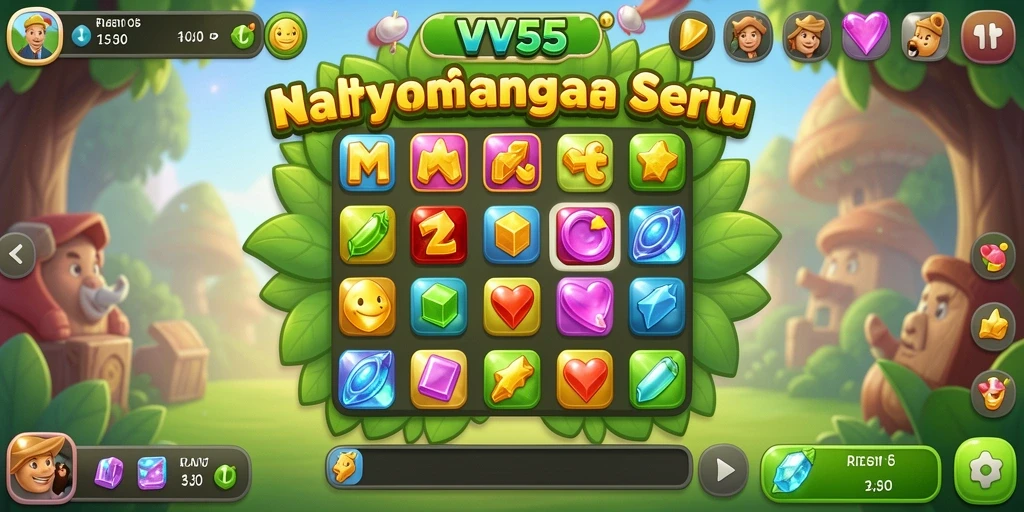 Tampilan permainan seru Match-3 dengan grafis warna-warni.