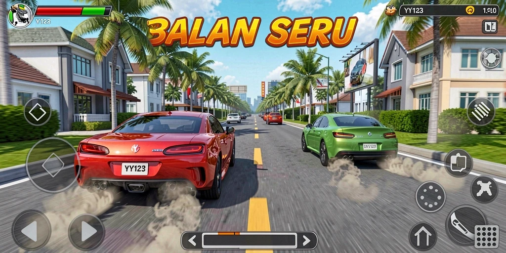 Tampilan balapan seru di YY123 dengan mobil cepat dan trek menarik.